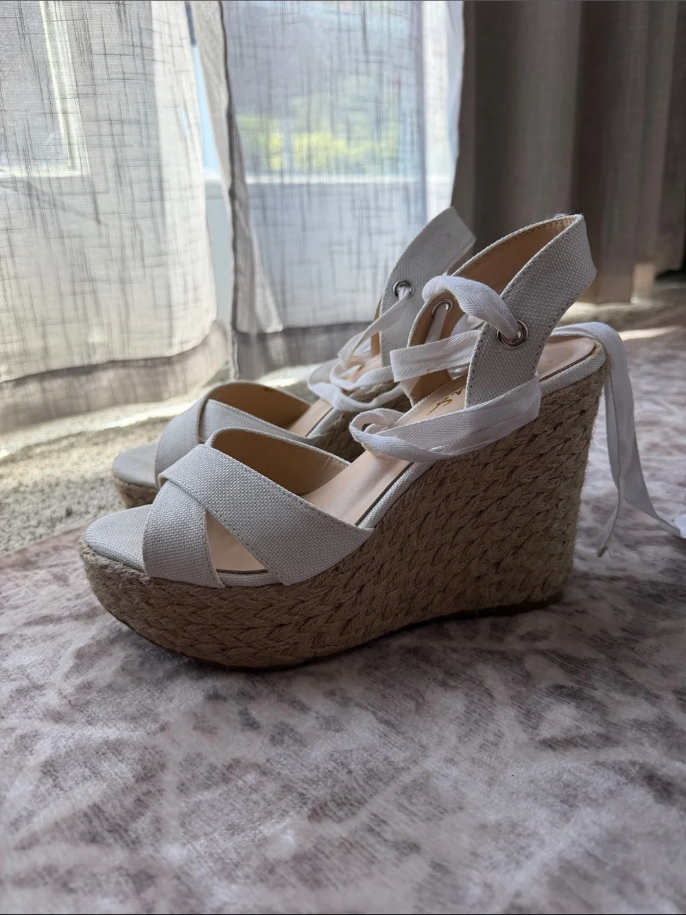 Lulu's White Canvas Espadrille Wedge Sandals